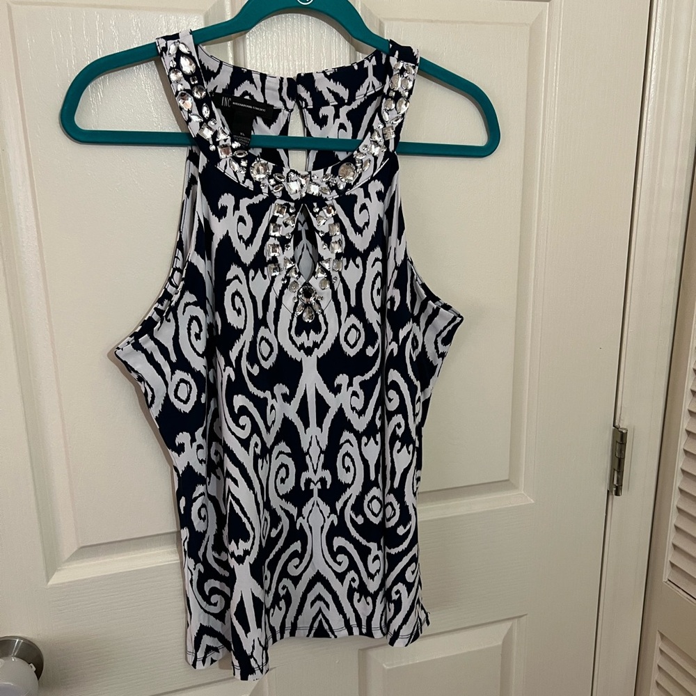 INC International Concepts Blue and White Sleeveless Tank Top